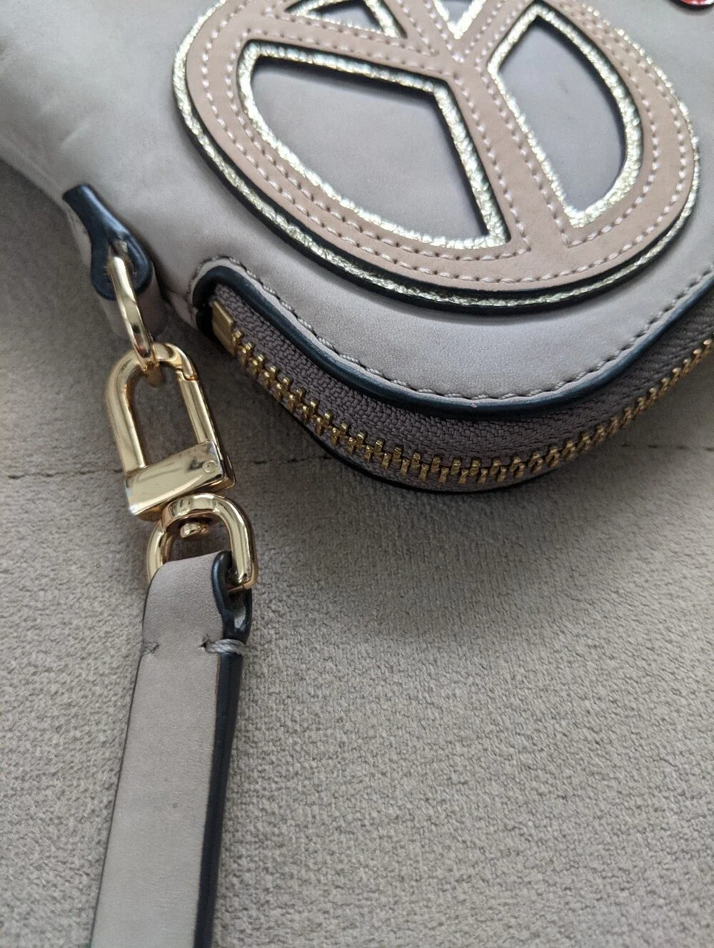 Tory Burch Taupe Crossbody with Dove, Peace & Heart Patches